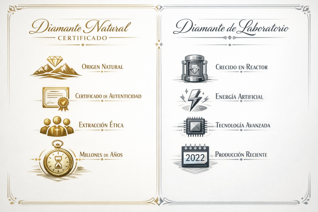 Comparación visual: características distintivas de diamantes naturales y de laboratorio